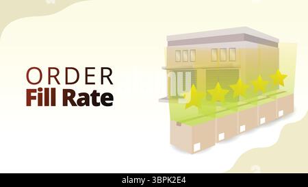 Konzept der Auftragserfüllungsrate. Der Prozentsatz der Kundenaufträge, die aus dem verfügbaren Bestand erfüllt wurden. Illustration des Konzepts für das Supply Chain Management. Stock Vektor