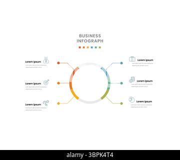 Infografik „Circle Business“ Mit Sechs Abschnitten – Kerngeschäftselemente Stock Vektor