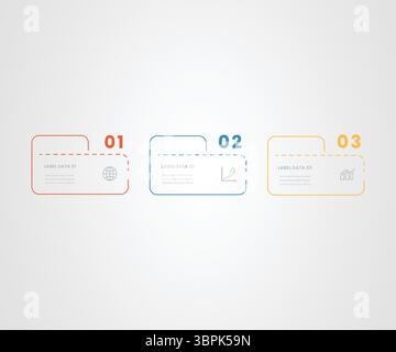 3 quadratische Form Zahl Business Infografik Vektor-Illustration für Strategie und Datenvisualisierung Stock Vektor