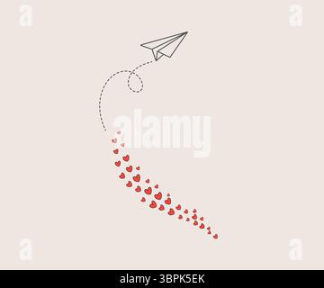 Papierflugzeug mit Love Icon Trail Vektor Illustration für romantische und kreative Designs Stock Vektor