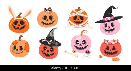 Niedliches Halloween Kürbis Clip Art Set. Stock Vektor