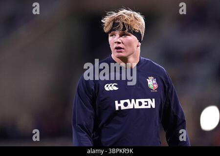 Henry Pollock der British & Irish Lions vor dem Spiel der Qatar Airways Lions Tour 2025 im GIO Stadium Canberra, Australien. Bilddatum: Mittwoch, 9. Juli 2025. Stockfoto