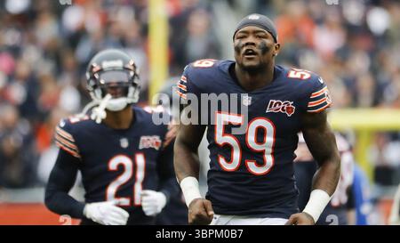 20. Oktober 2019, Chicago, IL, USA: Chicago Bears Linebacker Danny Trevathan (59) während der Spielereinführungen vor einem Spiel gegen die New Orleans Saints am 20. Oktober 2019 im Soldier Field in Chicago. (Kreditbild: © TNS via ZUMA Wire) Stockfoto