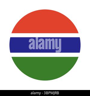 Runde Flagge von Gambia. Kreisförmiges Symbol. Schaltfläche, Banner, Symbol. Nationalzeichen. Offizielle Farben. Nationale Flagge Gambias. Vektorabbildung. Stock Vektor