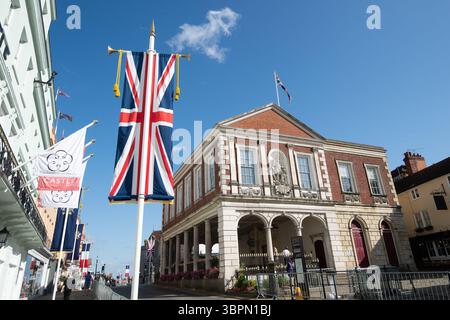 Windsor, Berkshire, Großbritannien. Juli 2025. Die königliche Stadt Windsor bereitet sich auf den Staatsbesuch des französischen Präsidenten Emmanuel Macron in Windsor, Berkshire, vor. Quelle: Maureen McLean/Alamy Live News Stockfoto