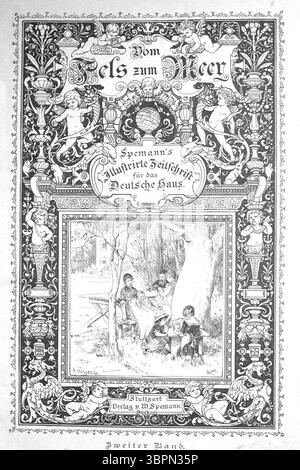 Titelseite der Zeitung vom Fels zum Meer, Spemanns illustrierte Zeitschrift für das deutsche Haus, zweiter Band, 1869, historische, digital aufgearbeitete Reproduktion eines Originals aus dem 19. Jahrhundert Stockfoto