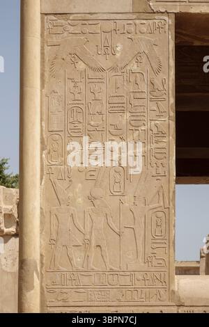 Detail auf Säulen in der Weißen Kapelle von Senusret I. im Freilichtmuseum im Karnak-Tempel Luxor Egypt Stockfoto