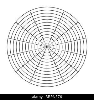 Vorlage „Rad der Lebensdauer“. Polares Raster aus 14 Segmenten und 12 konzentrischen Kreisen. Kreisdiagramm der Balance des Lebensstils. Coaching-Tool. Leeres Polardiagramm Stock Vektor