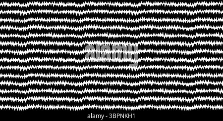 Nahtloses Zickzack-Muster in Schwarz-weiß. Handgezeichnete horizontale Zick-Zack-Linie mit unregelmäßigem Chevron-Wellenmuster. Ideal für moderne Verpackungen Stock Vektor