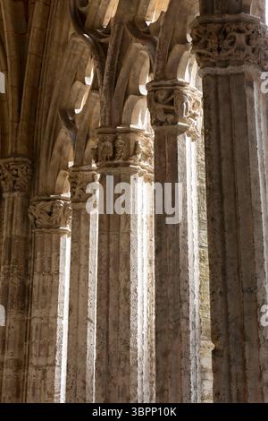 17. Mai 2018, Oviedo, Asturien, Spanien: Details der Trazerie im Kreuzgang der Kathedrale von Oviedo. Die asturische Hauptstadt Oviedo ist der traditionelle Ausgangspunkt des Jakobsweges Primitivo, einer weniger befahrenen Route des Jakobsweges. Der Pfad verläuft südwestlich, schließt sich schließlich an die Route des französischen Jakobsweges an und endet in Santiago de Compostela in Galicien. (Foto: © Paul Christian Gordon/ZUMA Wire) Stockfoto