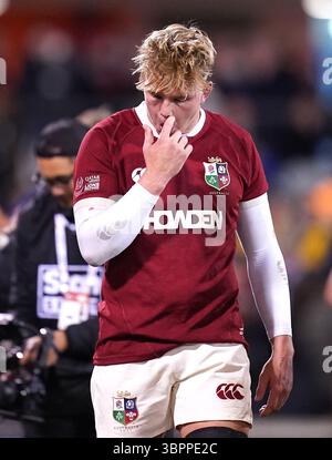 Henry Pollock der British & Irish Lions nach dem Spiel der Qatar Airways Lions Tour 2025 im GIO Stadium Canberra, Australien. Bilddatum: Mittwoch, 9. Juli 2025. Stockfoto