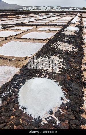 Haufen Salztrocknung, Salinas de los Agujeros, Los Cocoteros, Lanzarote, Kanarische Inseln, Spanien Stockfoto