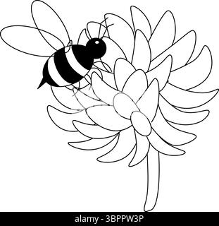 Wildblumenklee und Bienenzusammensetzung. Vektorgrafik-Strichdarstellung. Wiesenpflanzen und -Blätter. Illustration des pflanzlichen künstlerischen Stils. Detaillierte bota Stock Vektor