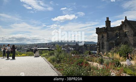 Edinburgh Schottland, Vereinigtes Königreich 09. Juli 2025. Calton Hill in Edinburgh bietet einen Blick auf die Stadt, einschließlich Sehenswürdigkeiten wie das Schloss. Stockfoto