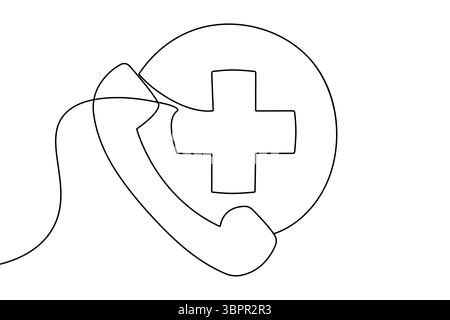 Medizinisches Kreuz durchgehende Einzeilenzeichnung in minimalistischem Stil isolierte Umrissvektor-Illustration Stock Vektor