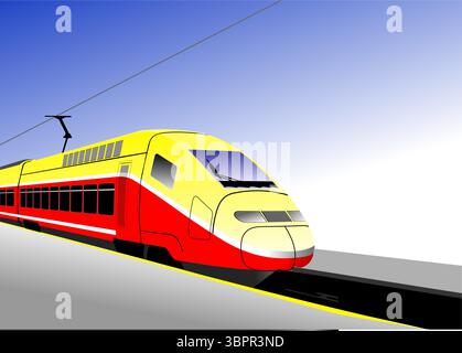 Moderner Hochgeschwindigkeitszug. Schnelle Vorstadt, U-Bahn, U-Bahn, Pendler, Hovercraft. Handgezeichneter Vektor 3D-Illustration. Stock Vektor