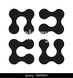 Logotyp „Connected Dots“. Kreise grafisches Muster. Einfaches Integrationssymbol. Abstrakter Hintergrund. Symbol „Punktbewegung“. Verbundene runde Blobs. Satz von Stock Vektor