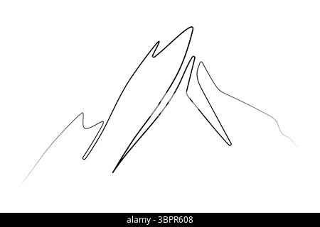 Symbol für eine Linienzeichnung. Muster der Bergkette. Querformat-Zeichen für Konturlinie. Montage in kontinuierlicher linearer Ausführung. Einfaches Abenteuer-Wintersport-Konzept Stock Vektor