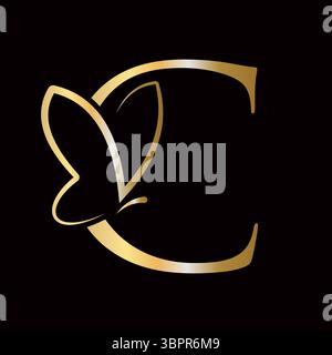 Initial Letter C Butterfly Logo Design Konzept für Mode, Kosmetik und Beauty Symbol Stock Vektor