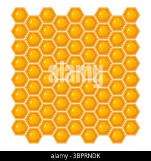 Wabenmuster mit Hochglanz-Honigzellen-Illustration. Ein Muster aus goldenen Wabenzellen, angeordnet in einem perfekten sechseckigen Gitter. Stock Vektor