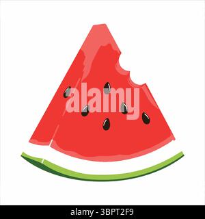 Saftige rote Wassermelonenscheibe mit schwarzen Samen, Fruchtgrün Stock Vektor