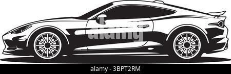 Elegantes schwarzes Sportauto Silhouette, weißes Coupé Stock Vektor