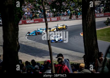 Elkhart Lake, Wa, USA. Juni 2025. Der Fahrer DER NTT INDYCAR-SERIE, RINUS VEEKAY (18) (NLD) aus Hoofddorp, Niederlande, fährt während des XPEL Grand Prix auf der Road America in Elkhart Lake WA durch die Kurven. (Kreditbild: © Walter G. Arce Sr./ASP via ZUMA Press Wire) NUR REDAKTIONELLE VERWENDUNG! Nicht für kommerzielle ZWECKE! Stockfoto