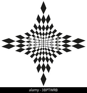 Diamantpfeil-Symbol. Kariertes Verformungsmuster. Perspektivischer Gittervektor. Optisches Täuschungsdesign. Stock Vektor