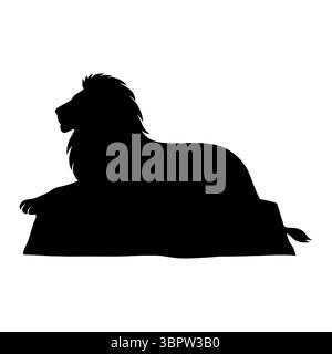 Löwensilhouette, die auf einem großen Felsen sitzt Stock Vektor