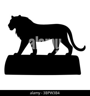 Die Silhouette des Löwen steht auf einem großen Felsen Stock Vektor