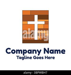 Hölzerne Farbe Christian Jesus Kreuz Bibel Buch Cover für Kirche Religion Logo Design Vektor Stock Vektor