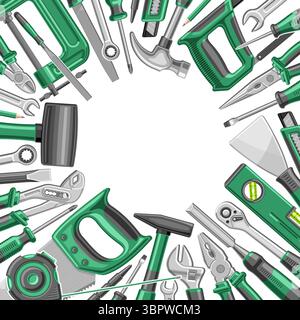 Vektorlayout für Hardware Werkzeuge mit Kopierraum für Text, dekorative Plakette mit Illustration professioneller manueller Hardware-Werkzeuge für den Arbeitstag, s Stock Vektor