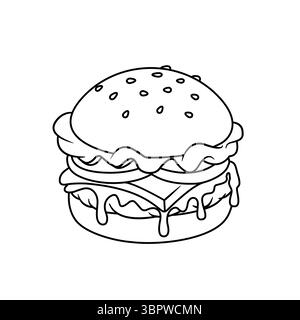 Ausmalseite Burger für Kinder Vektor-Illustration Stock Vektor