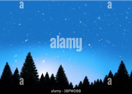 Schnee fällt auf Tanne Baum Wald Stockfoto