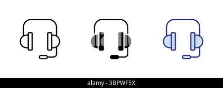 Kopfhörersymbole eingestellt. Kundendienst. Symbol für den Kundendienst. Umrisslinie für kabellose Kopfhörer und solider Illustrationsvektor. Stock Vektor