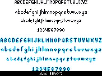 Pixelschriftart mit Groß- und Kleinbuchstaben. Retro Pixel Art Vektor. Stock Vektor