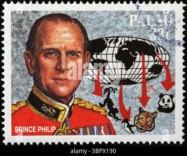 Der Naturschützer Prinz Philip, Herzog von Edinburgh, auf der Marke von Palau Stockfoto