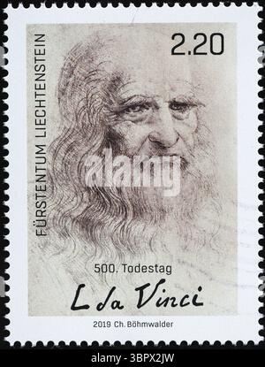 Berühmtes Selbstporträt von Leonardo da Vinci auf Briefmarke Stockfoto