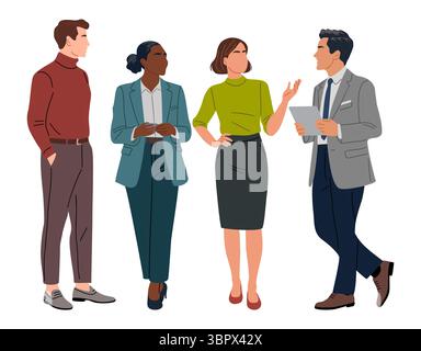 Verschiedene Geschäftsleute stehen und diskutieren Stock Vektor