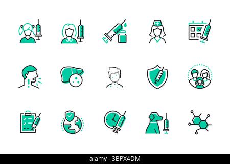 Impfung – Set mit Symbolen im Liniendesign Stock Vektor