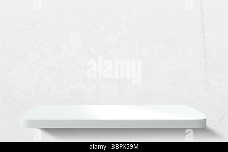 Abstrakte Wand aus weißem Beton im Raum mit realistischem 3D-Podium oder Regal aus Acrylprodukten. Vektorlicht Putz Wand Hintergrund Mockup Display Stock Vektor