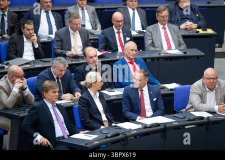 Deutscher Bundestag, 18. Plenarsitzung AFD Fraktion im Rahmen der 18. Sitzung des Deutschen Bundestages in Berlin, 10.07.2025 Berlin Berlin Deutschland *** Deutscher Bundestag, 18 Plenarsitzung AFD-Fraktion während der 18 Sitzung des Deutschen Bundestages in Berlin, 10 07 2025 Berlin Berlin Deutschland Stockfoto