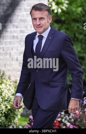 London, Großbritannien. Juli 2025. Präsident Frankreichs, Emmanuel Macron, wird heute von Sir Keir Starmer, Premierminister des Vereinigten Königreichs, in der Downing Street 10 begrüßt. Quelle: Imageplotter/Alamy Live News Stockfoto