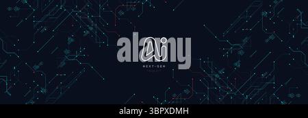 Futuristische dunkle Leiterplatte mit leuchtend blau roten Netzwerklinien, digitaler Tech-Stimmung, AI-Verbindungshintergrund. Abstraktes Muster, Innovation, Daten Stock Vektor