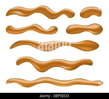Cartoon flüssiges Karamell. Gesalzene Karamelle schmelzen, Zucker karamellisieren tropfende süße braune Sauce Bonbon Toffee zum Frühstück, Salz karamell gießen Stock Vektor