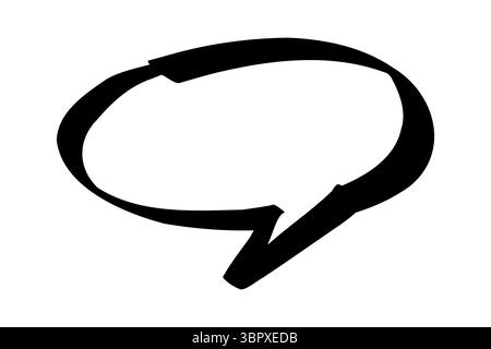 Ovale Sprechblase mit welligem Schwanz, schwarze Umrandung auf weißem Hintergrund, leerer Ballon mit Comic-Dialog Stock Vektor