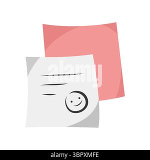 Weißes und rosafarbenes Strichnotizsymbol isoliert auf weißem Hintergrund, Vektorillustration. Büroaufkleber, Erinnerungen. Doodle-Stil, flaches Design Stock Vektor