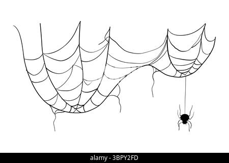 Niedliches und gruseliges Spinnennetz für Halloween. Handgezeichnete Spinnennetz-Texturen, Rahmen und Bug-Traps. Vektorelemente für gotische Dekorationen, Naturschauerthemen oder mystische Designs. Vektorabbildung Stock Vektor