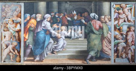 PIACENZA, ITALIEN - 19. MAI 2025: Das Renaissance-Fresko der Darstellung der Jungfrau Maria in der Kirche Basilica di Santa Maria di Campagna Stockfoto