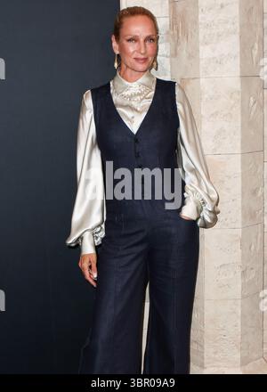 New York City, Usa. Juli 2025. MANHATTAN, NEW YORK CITY, NEW YORK, USA - 9. JULI: Die US-amerikanische Schauspielerin Uma Thurman kommt am 9. Juli 2025 zur Weltpremiere von Paramount and Showtime's „Dexter: Resurrection“ Staffel 1 in der Alice Tully Hall im Lincoln Center for the Performing Arts in Manhattan, New York City, New York, USA. ( Quelle: Image Press Agency/Alamy Live News Stockfoto